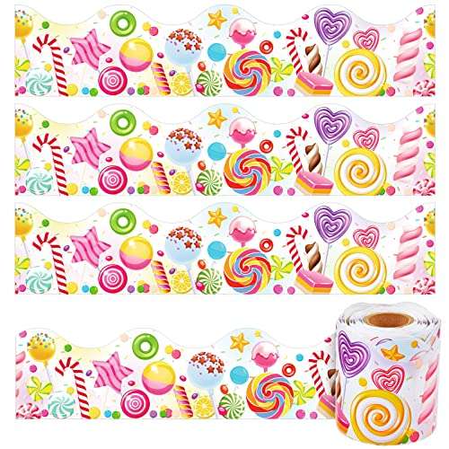 Outus 65.6ft Candyland Bulletin Board Border Lollipop Self Adhesive Scalloped Border Trims Sweet Themed Cutouts Bulletin Board for Classroom School Door Desk Supplies, Birthday Party Decorations 1
