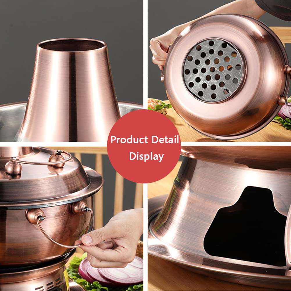 Copper Hot Pot,Vintage Shabu Pot,Vintage Copper Shabu Hot Pot Pan, Food Grade Stainless Steel Charcoal Shabu Hotpot Cooker Chinese Traditional Stew Pot Soup Pot Cookware for Home K ( Color : Gold , Si 4