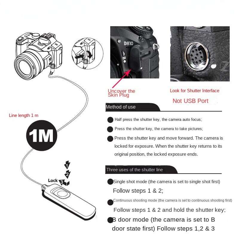 Pixel Remote Control Shutter Cable Suitable for Z9 D850 D810 D500 D4 D5 D3 DSLR Camera Shutter Cable MC-30A (2 Pieces) 3