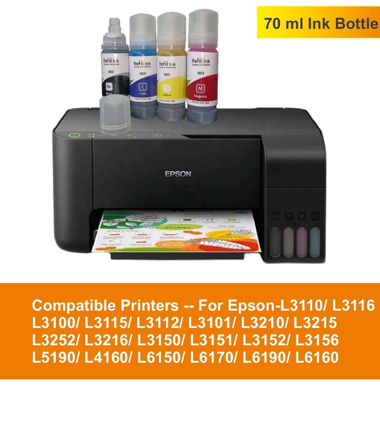 Refill Dye Ink Set Compatible 003 Compatible for Epson Ink Bottle L3110, L3150, L5190, L1110, L4150, L6170, L4160, L6190, L6160 5