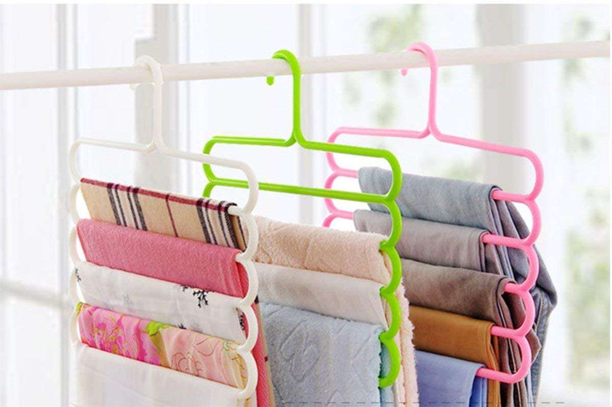 Cloudeal Plastic 5 Layer Colorful Pants Scarf Trousers Clothes Towels Hanger/Holder, Set of 4, Multicolour 3
