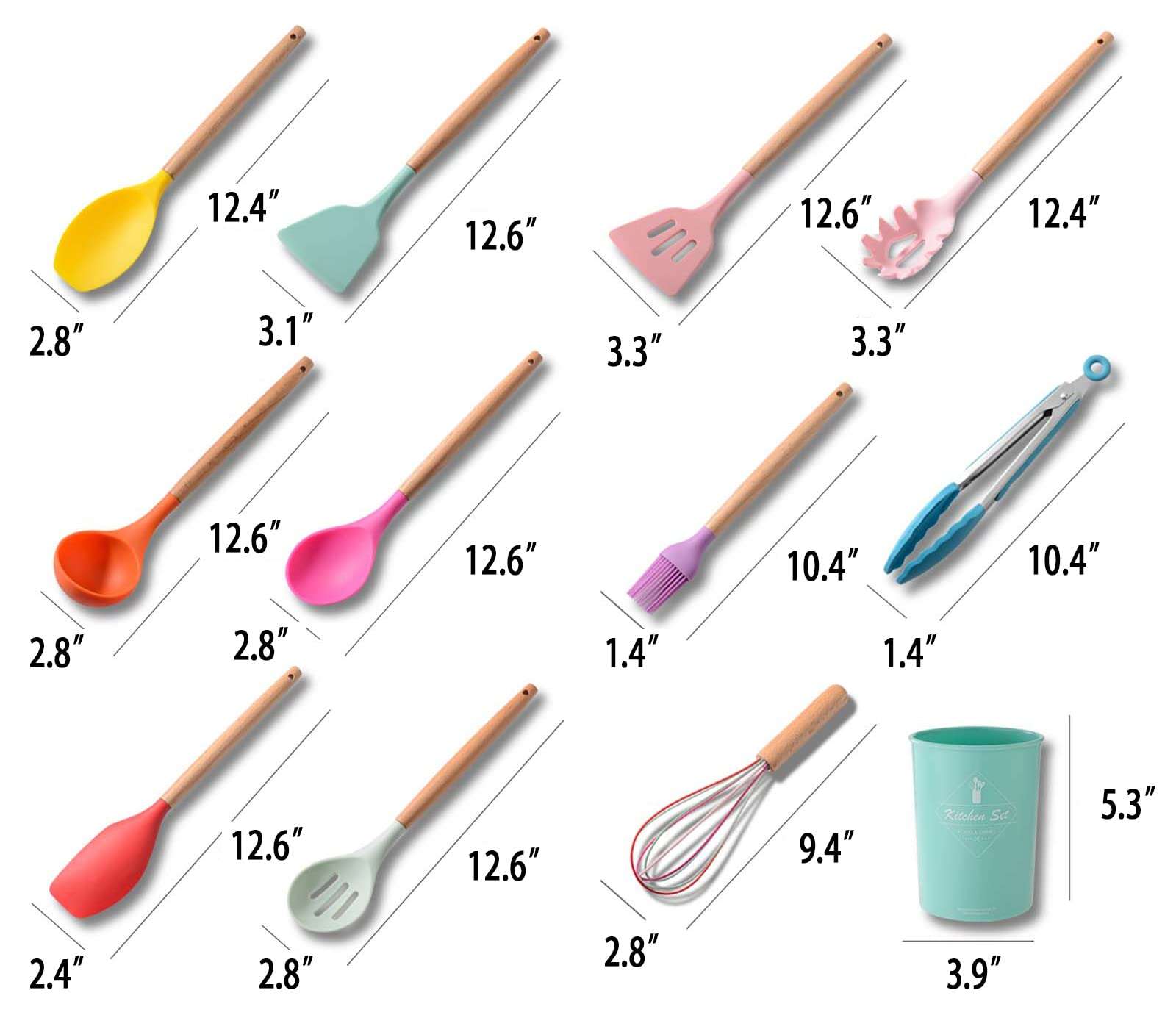 Keidason Silicone Kitchen Utensils Set, 12-piece Silicone Cooking Utensils Set Non-stick Cookware Is Heat-resistant, BPA-free, Stirring Kitchen Tools Set,Spoon,Tongs,Whisk,Brush,Spatula (Colorful) 3