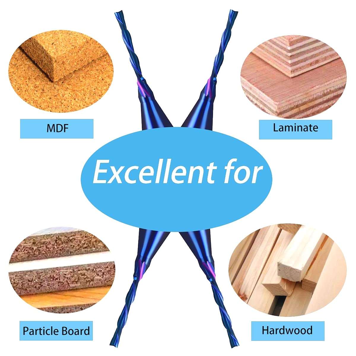 DashHound 2PCS Solid Carbide Spiral Plunge Down Cut 1/16 inch Cutting Dia 1/4 inch Shank Solid Carbide End Mill with Nanco Blue Coating CNC Router Bits for Wood Cut 3D Carving Engraving BRD222 6