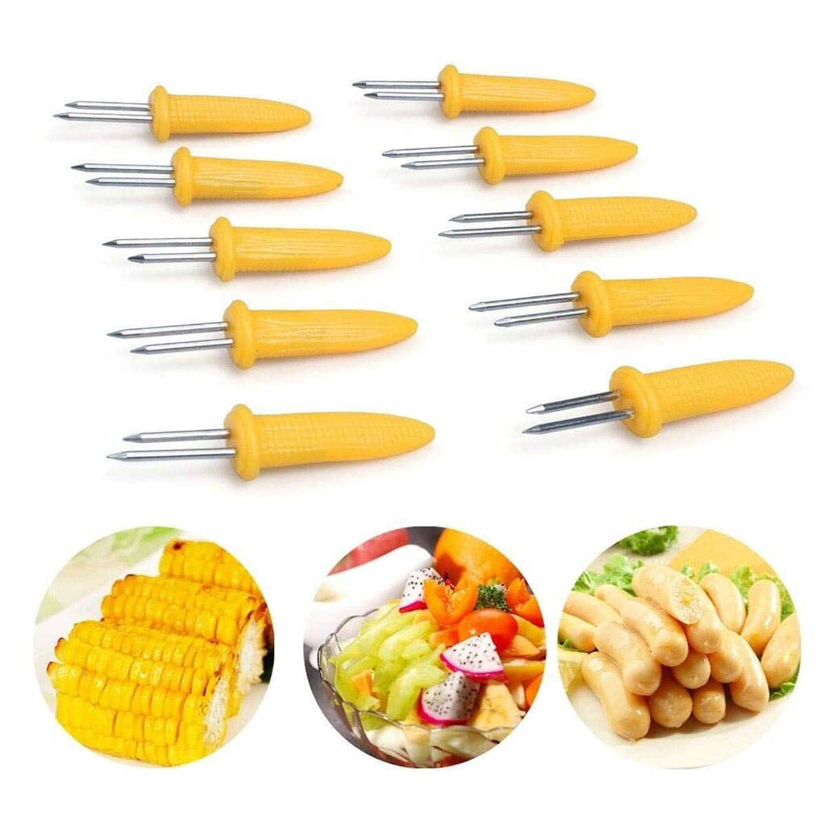 10 Pack Corn On The Cob Holders Stainless Steel Corn Holders Corn on The Cob Skewers for BBQ Twin Prong Sweetcorn Holders Home Cooking Fork Prong 4