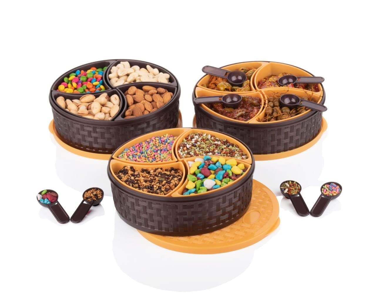 K and H Plastic Dry Fruit Storage Box, Airtight Storage Container with lid, Serving Box, Masala Box for Kitchen, Round (4 Section) 3