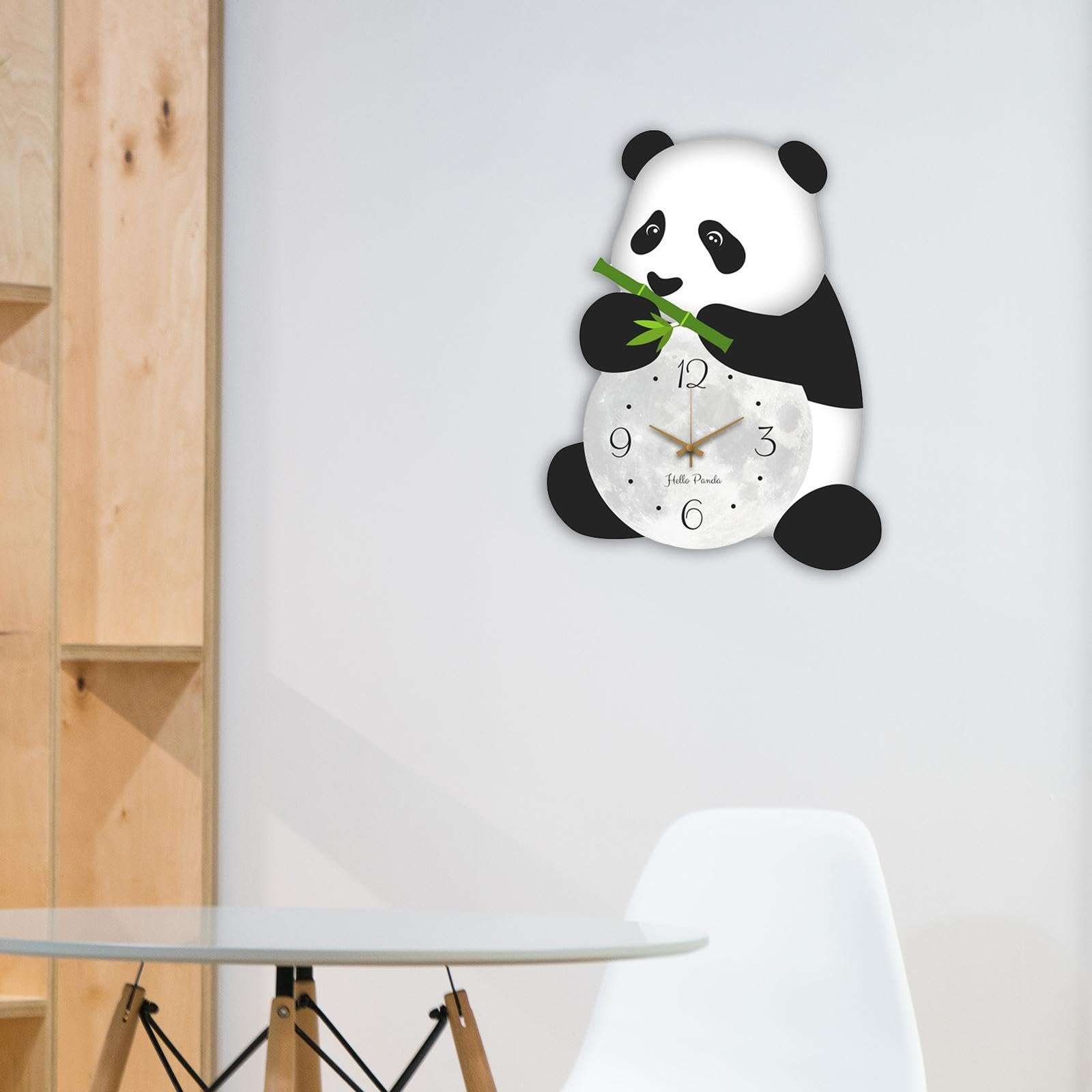JISADER Panda Wall Clock Cartoon Large Creative Silent Wooden Lovely Animal Wall Ornament for Office Dining Room Kitchen Home Decor 6