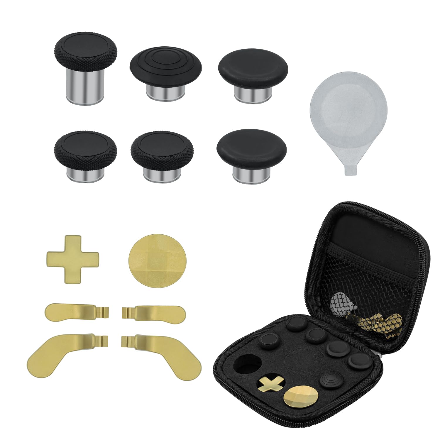 Mcbazel 13 in 1 Metal 6 Swap Thumbsticks Joysticks, 4 Trigger Paddles, 2 D-pads with Adjustment Tool and Carry Case for Xbox One Elite Series 2 Controller - Gold