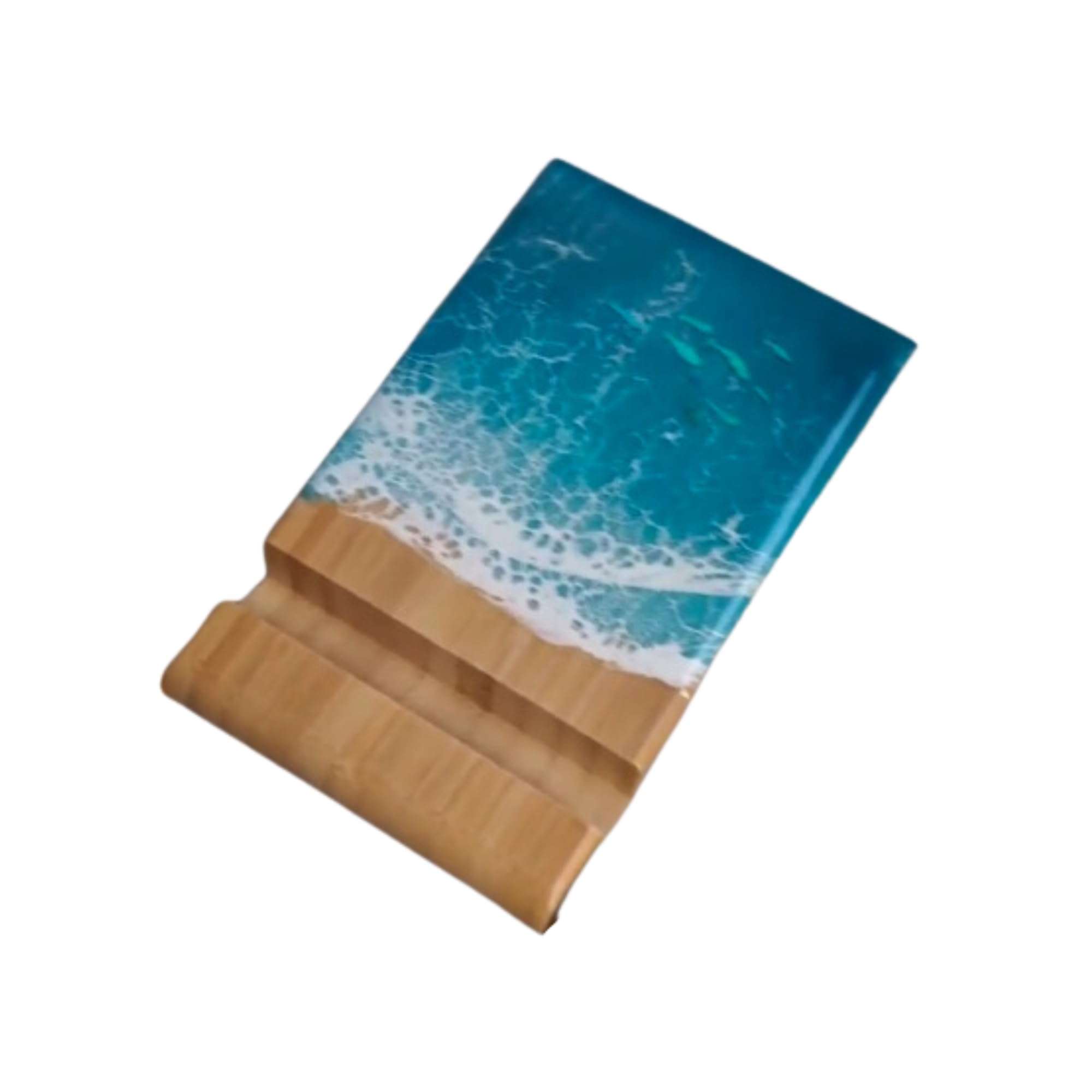 Modern Ocean epoxy resin & wood phone stand for desk, Phone Stand, Stylish & Portable Phone Stand, Best Holiday Gifts for Employees, Gift for Her Him (Ocean Blue) 5