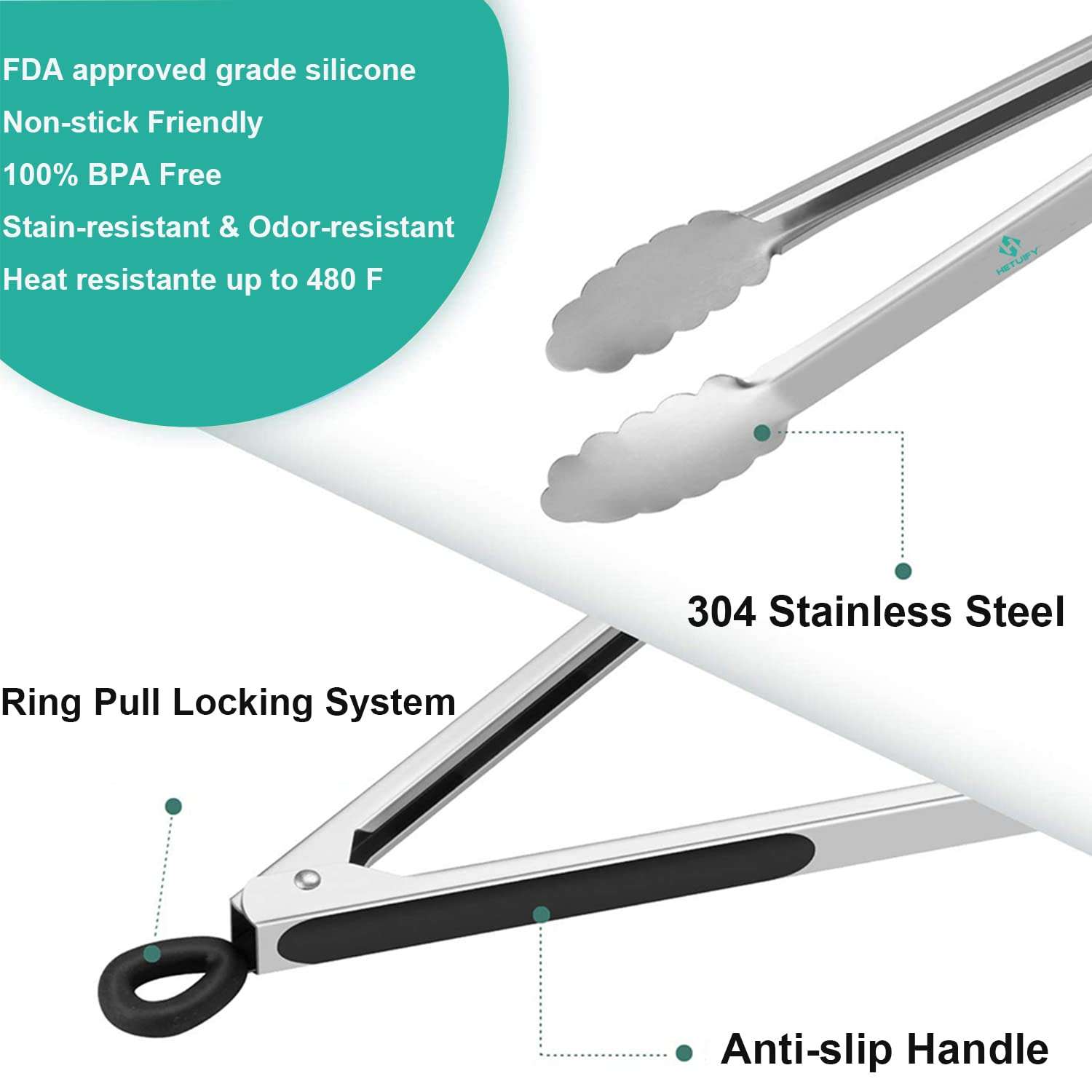 BBQ Tongs for Grilling, 17" Long Kitchen Cooking Stainless Steel Heavy Duty Locking Grill Tongs with Soft Grip Silicone Handle 3