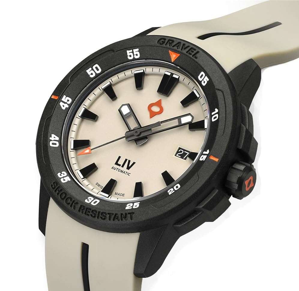 LIV Gravel 001 - Swiss Automatic - Dense Carbon Case - Shock Resistant - 3D Dial - 100M Water Resistant - Lightweight Men's Adventure Watch (Cactus Gray) 2