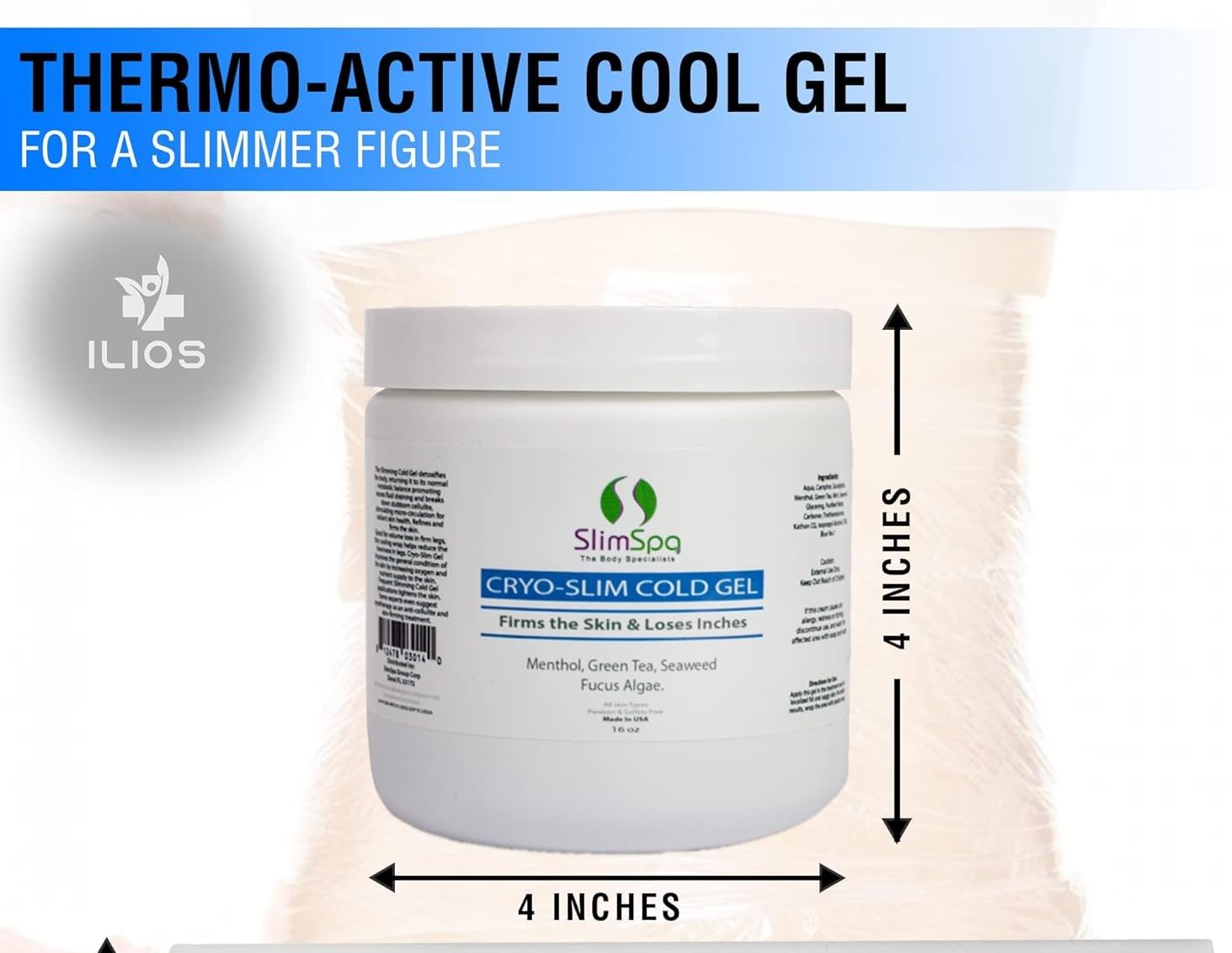 SlimSpa Cyro-Slim Cold Gel - Skin Firming & Tightening Cryo Gel Solution With Menthol & Green Tea - Targets Cellulite On Tummy, Legs, Butt - Promotes Fluid Drainage - 16oz 2