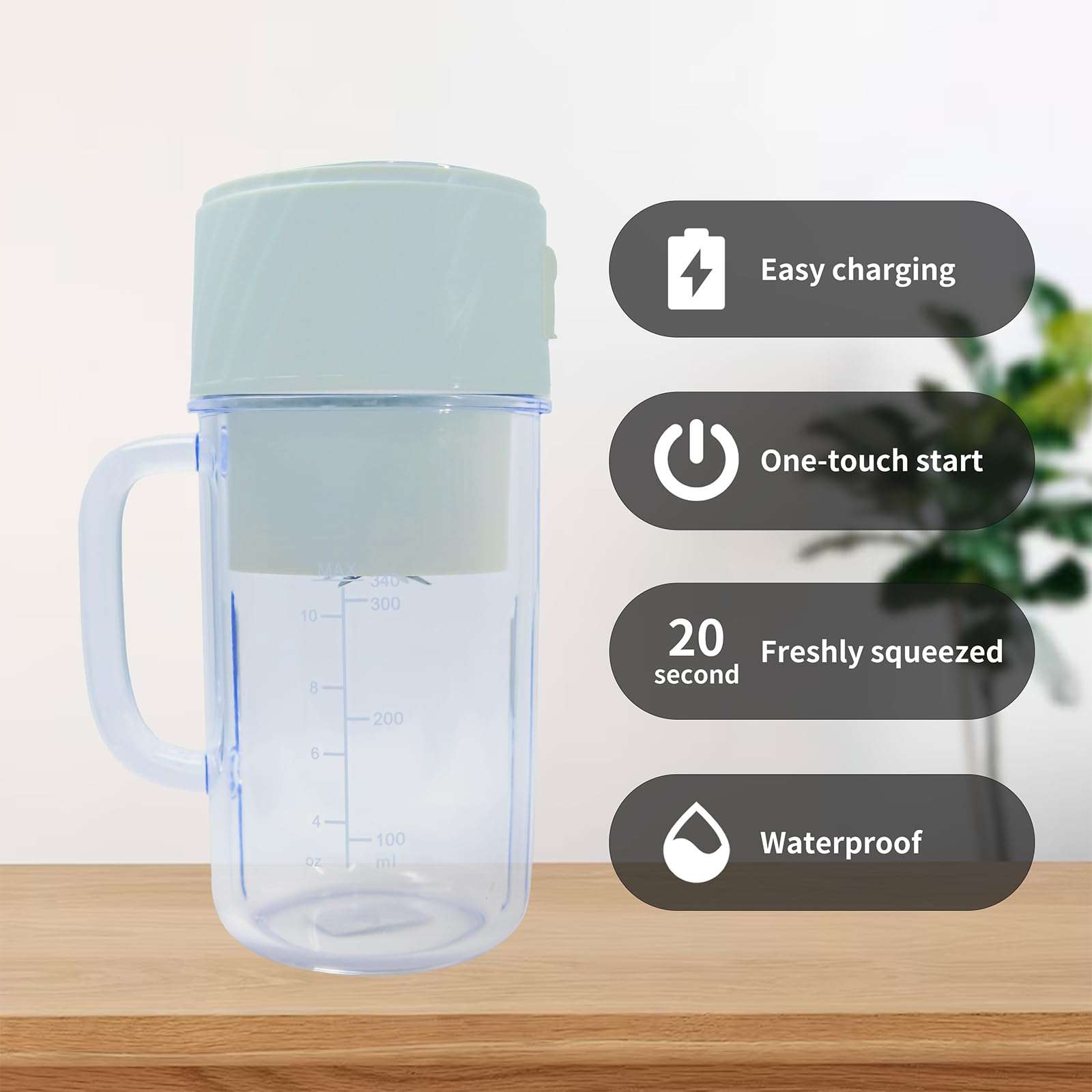 TGCMDSE Portable Blenders, Body with Handle, Portable Personal Blender,10 Blade Mixing System Travel Blend USB-C Rechargeable Blender Milkshake Freezer Gym/Kitchen (Green) 3