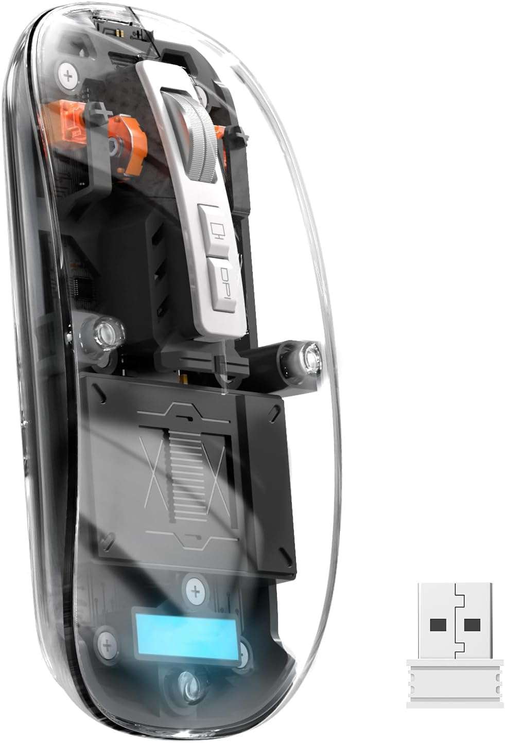 MICROWARE Wireless Transparent Mouse, Bluetooth Mouse Rechargeale, Power Display,DPI,Shortcut, Bluetooth5.1 + 2.4GHz 2in1 Receiver(USB) - Gray 6