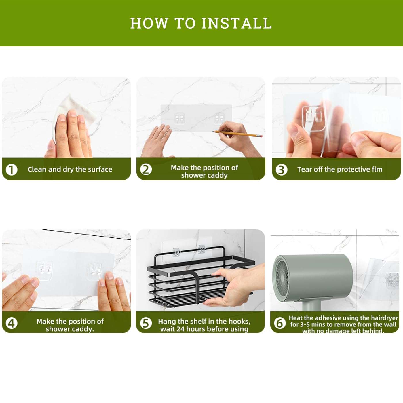 MIUTME 4-Pack Shower Caddy Adhesive Replacement, Strong Adhesive Hooks Strips,Transparent Shower Shelf Adhesion Stickers No Drilling,for Soap Holder, Bathroom Corner Shelves and Kitchen Racks 5