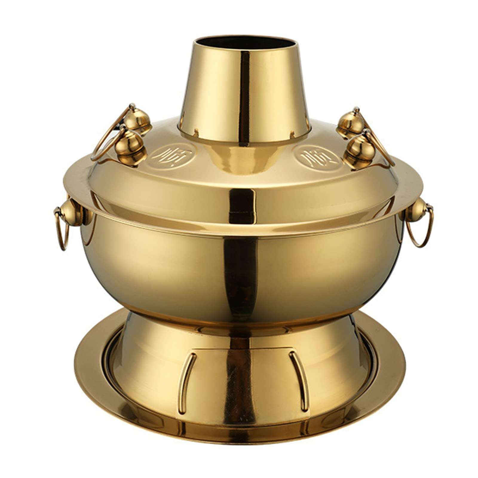 Copper Hot Pot,Vintage Shabu Pot,Vintage Copper Shabu Hot Pot Pan, Food Grade Stainless Steel Charcoal Shabu Hotpot Cooker Chinese Traditional Stew Pot Soup Pot Cookware for Home K ( Color : Gold , Si 1