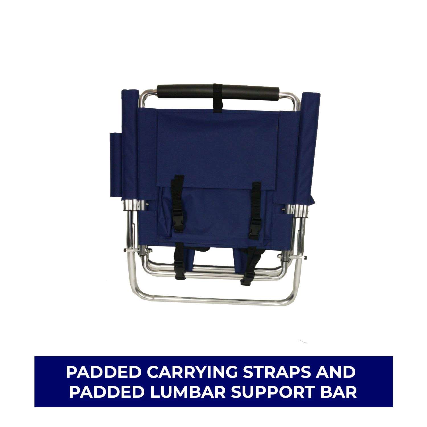 Tuscany Pro Backpack Fishing Chair - Portable Folding Ultra Light Chair with Padded Carrying Straps & Padded Lumbar Support Bar - All Aluminum Fishing Chair with Cup & Fishing Rod Holder 3