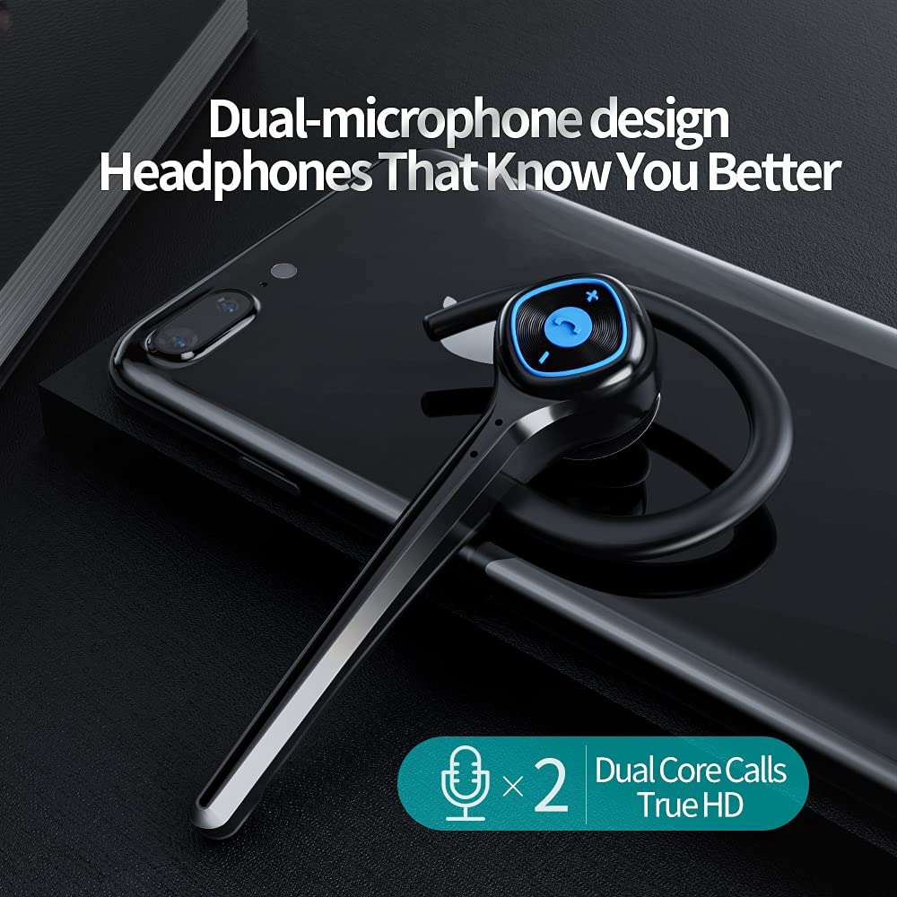 AYI Wireless Bluetooth Earpiece Headphone Dual Noise Cancelling Mic Painless Open-Ear Handsfree Headset Stereo Sound Left/Right Changeable Earhook Earphones for Driving/Business/Gym 4