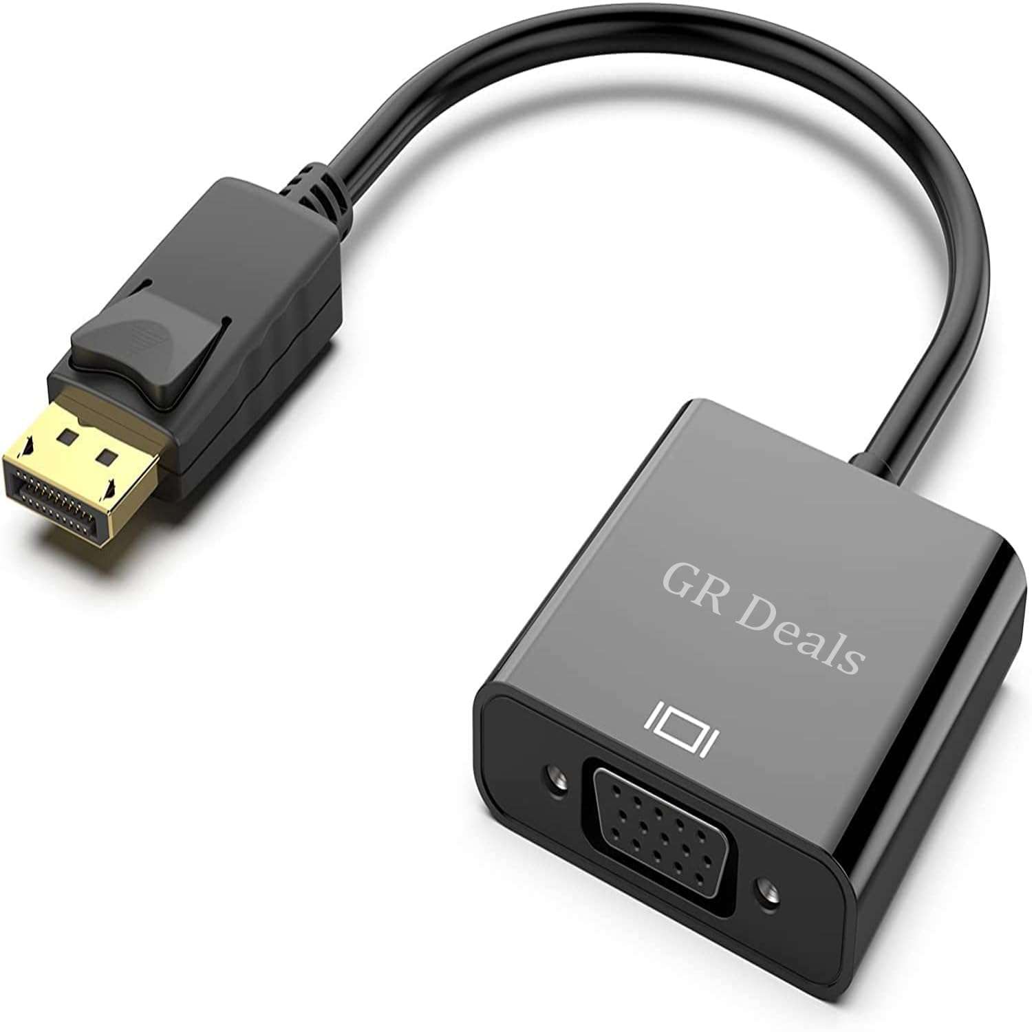 GR Deals DisplayPort (DP) to VGA Adapter, Gold-Plated DisplayPort to VGA Adapter (Male to Female) Compatible with Computer, Desktop, Laptop, PC, Monitor, Projector. (Black) 1