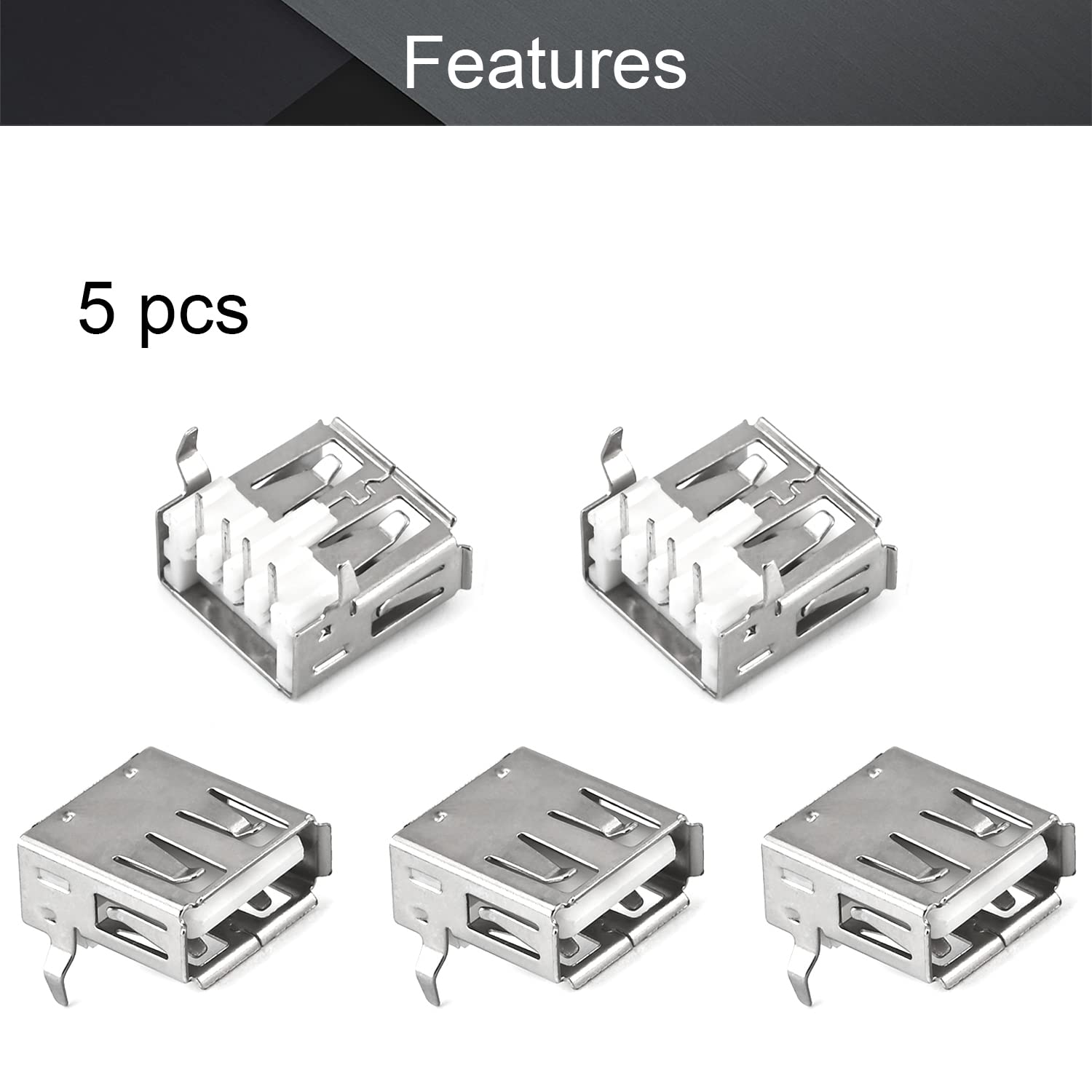 Fielect 10Pcs USB-A Female Socket Jack Connector 4 Pin Bend Foot 90 Degree Without Back Cover PCB Connector, Repair Replacement Adapter 4