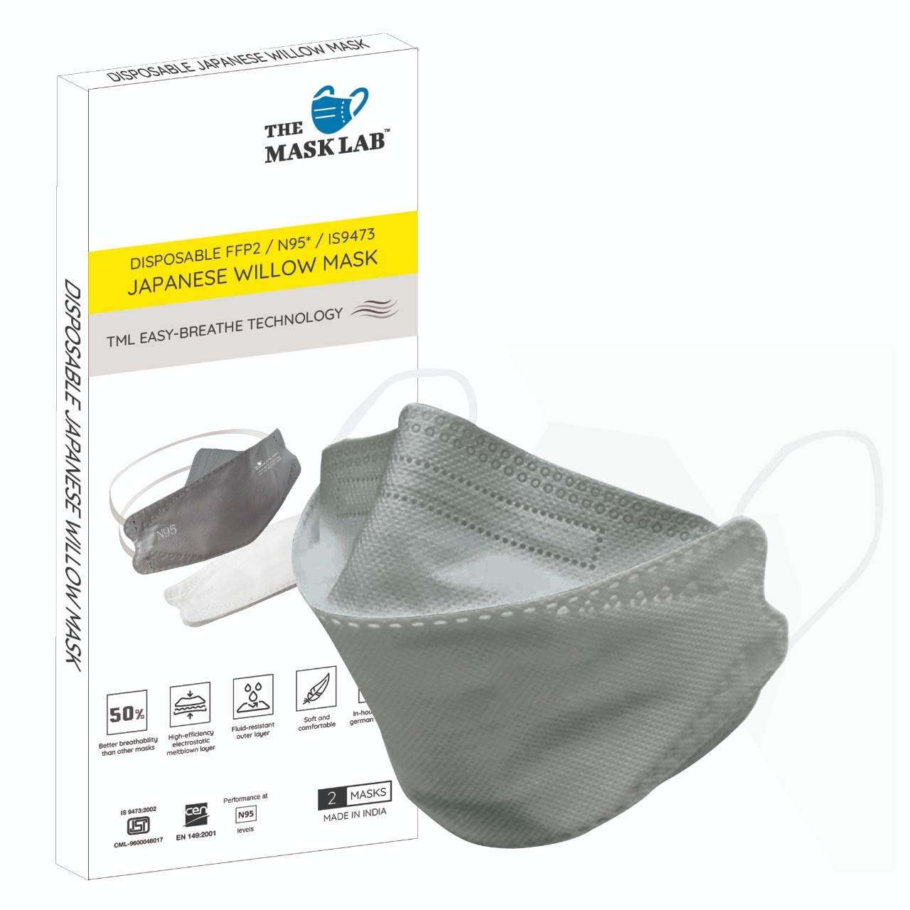 The Mask Lab N95 Certified Nonwoven Fabric Disposable Cloth Mask (Grey, Without Valve, Pack of 10) for Unisex. 4