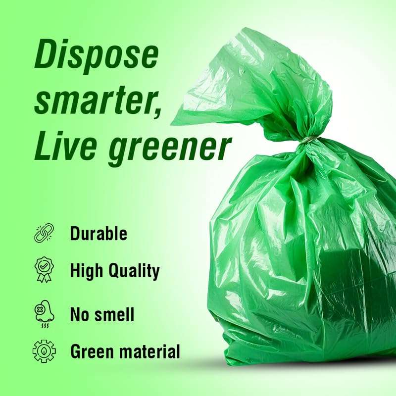 Beco Eco-Friendly Garbage Bags | 150 Pcs | Large- 24 x 32 Inches | 15 Bags x 10 Rolls | Green | Dustbin/Trash Bags with Detachable Drawstrings | For Dry & Wet waste 3