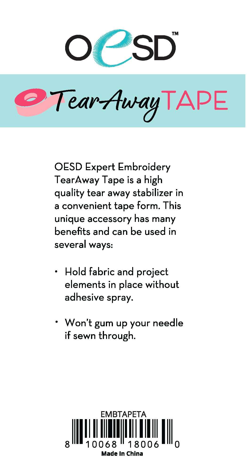 OESD Expert Embroidery Tape Tear Away 2 Pk 3