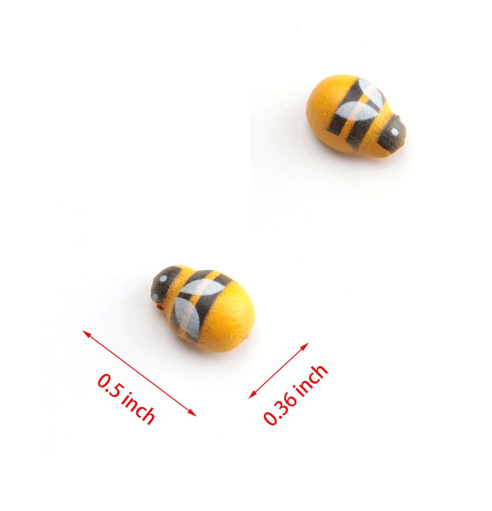 Ruwado 50 Pcs Wooden Bee Tiny Embellishments Self Adhesive Yellow Painted Flatback Bee Stickers for DIY Craft Project Scrapbooking Home Art Baby Shower Birthday Party Bridal Shower Decoration 3