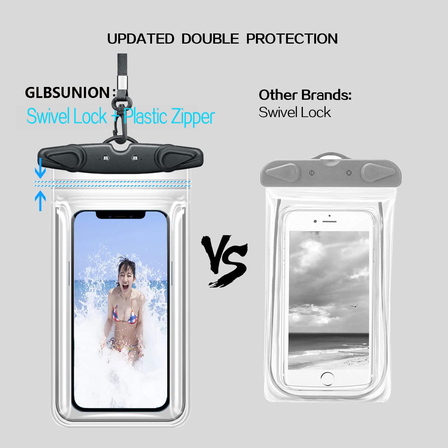 GLBSUNION Universal Waterproof Phone Case Pouch, 4-Pack IPX8 Waterproof Phone Lanyard Bag Compatible with iPhone 13 12 11 Pro Max 8 Pro Plus, Galaxy S21/S20 Note 20/10, Google Phones up to 6.9" 6