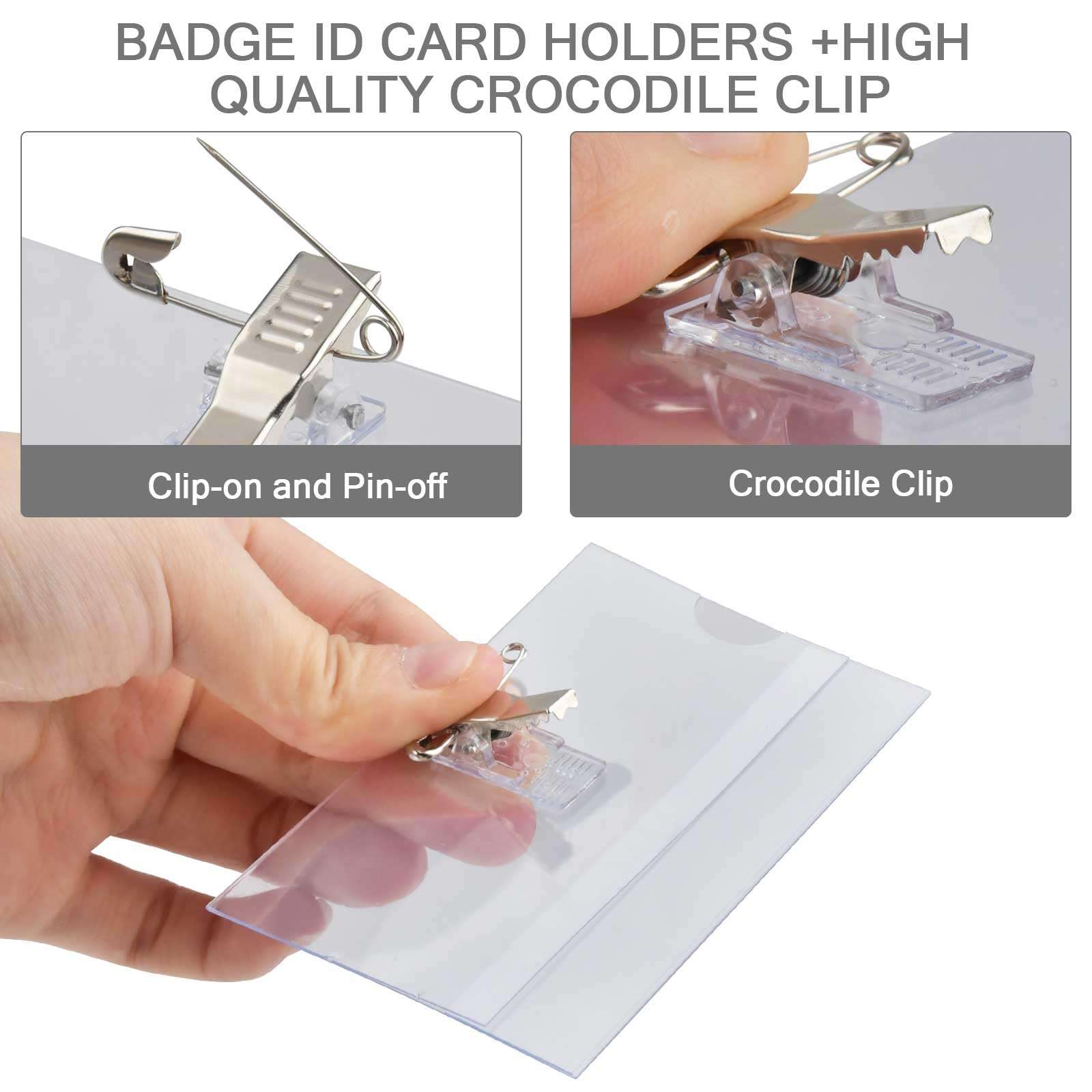 100 PCS Name Badges, Name Badges with Crocodile Clip and Safety Pin, Clear Holders Name Tags with Pins Horizontal ID Card Holder idea for School, Colleges, Offices, Corporate Event 5