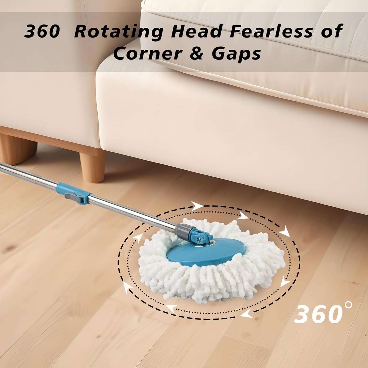 YANA Majestix Stainless Steel Winger with 4 Wheels & Big Bucket with Puller Handle, Bucket Floor Mopping System 360° Flexible, 2 Microfiber Refills, Big Size | Pocha for Floor Cleaning | Aqua 6