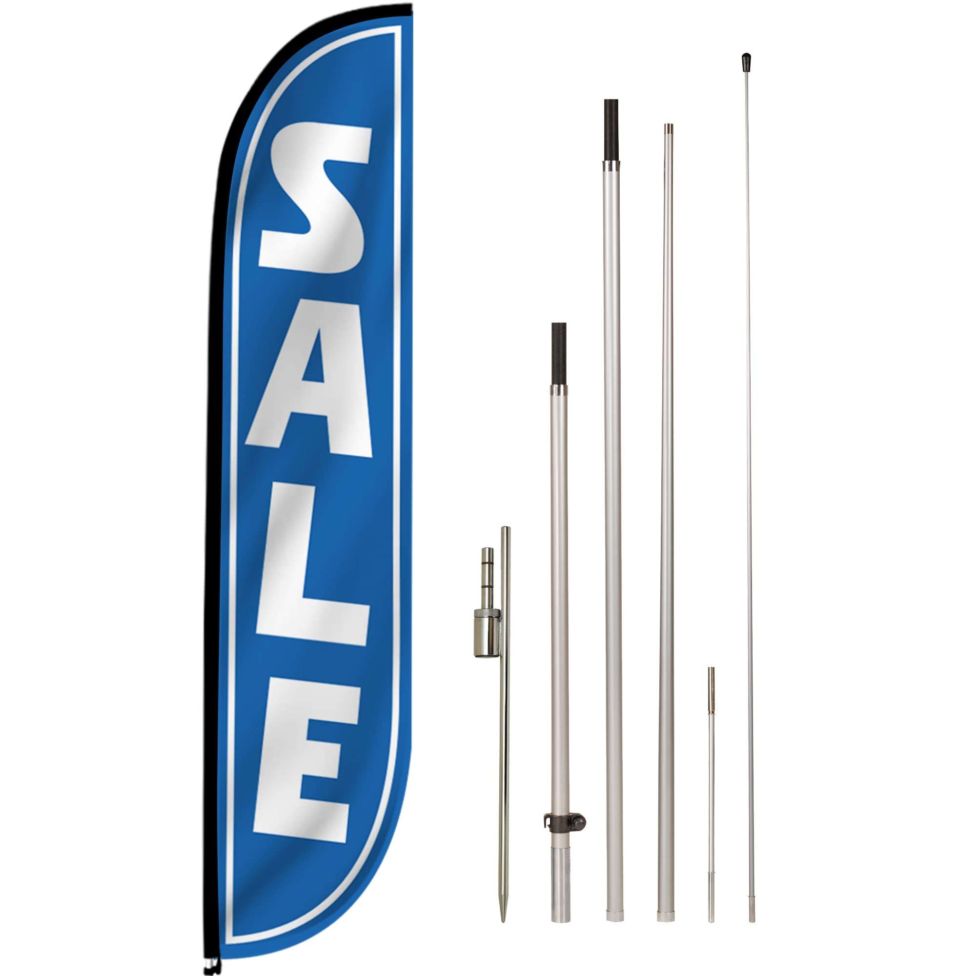 LookOurWay Feather Flag Pole Kit - 12 Feet Tall Advertising Flag Banner with Fiberglass Pole Kit and Ground Spike for Business Promotion - Sale Flag - Sale Blue (10M1200099) 1