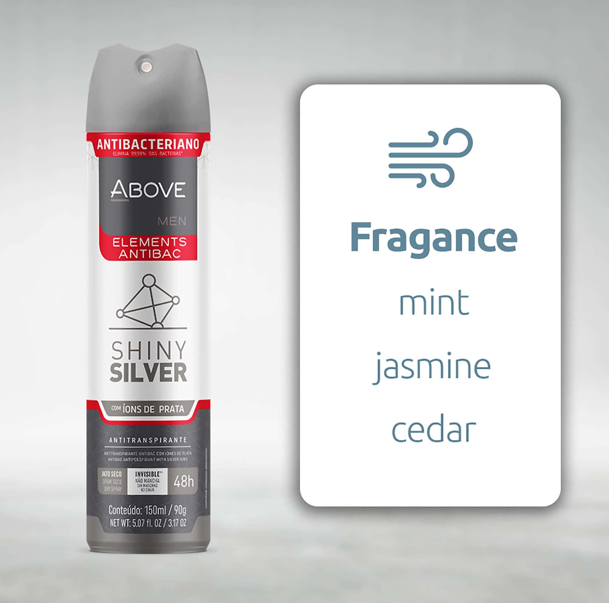 ABOVE Shiny Silver - 48 Hours Elements Antiperspirant Deodorant Set for Men - Notes of Jasmine and Mint - Dry Spray Protects Against Sweat and Body Odor - Instant Freshness - Stain Free - 4 pc 3