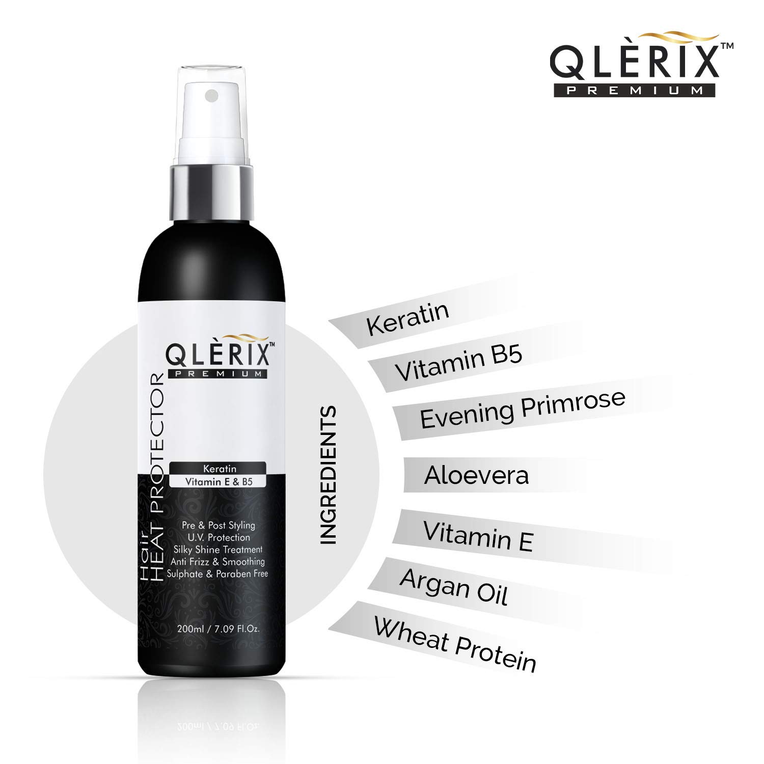 QLERIX Premium Hair Heat Protector Hair Spray with keratin vitamin E & B5 (200ml) (Pack of 2 + 1). 4