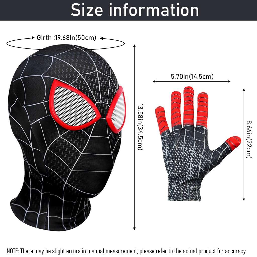 Fancyku® 3D Spider Mask and Gloves Gift, Spider Masks Cosplay Costumes Superhero Lenses for Adult Kids, Role Play Superhero Masks for Halloween Masquerade Cosplay (Black) 3