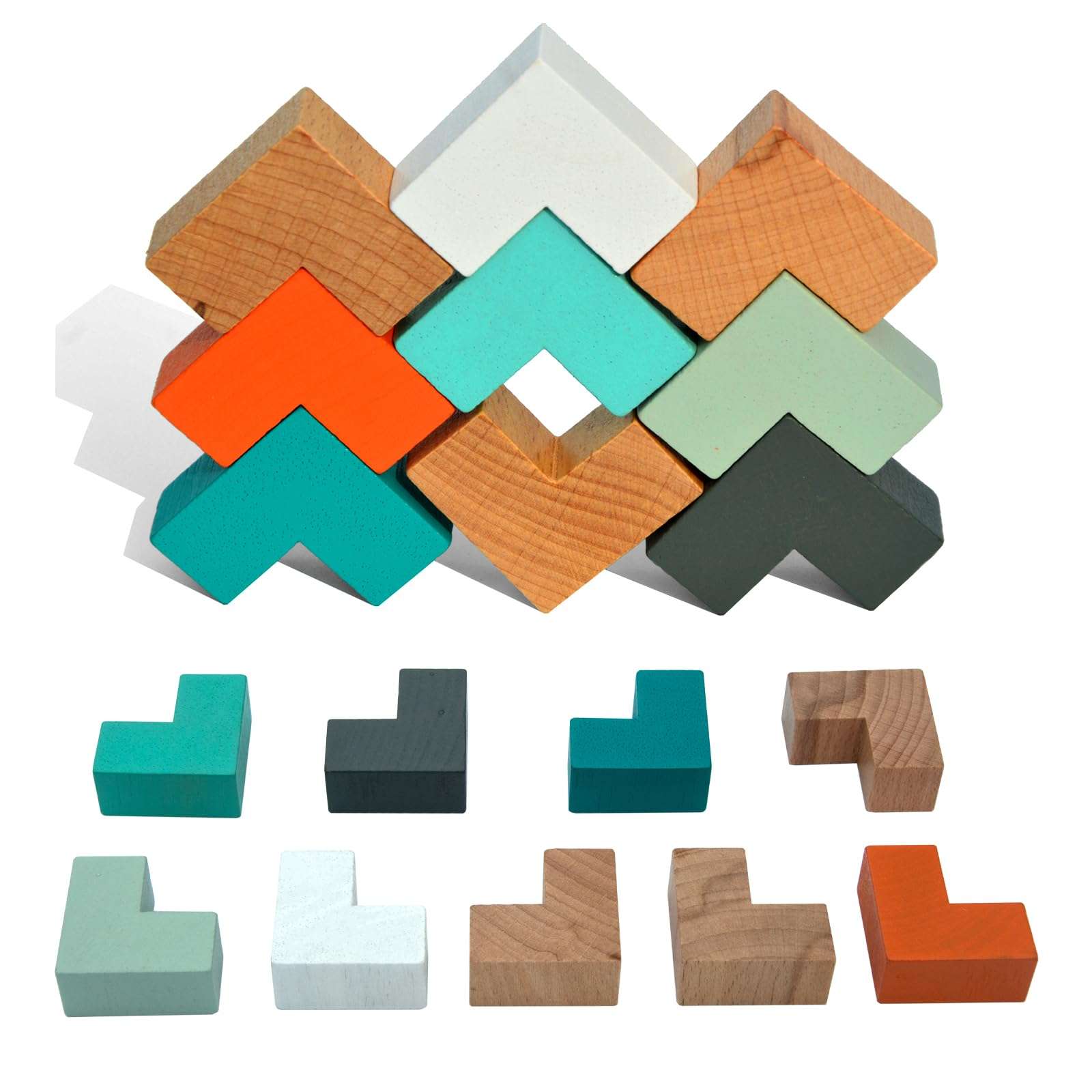 COHHFWPD Wooden Cube Puzzle, Mini Size Cube in Tin Case for Travel, Assembly and Disentanglement Cube Puzzle for Child Ages 6+ 6