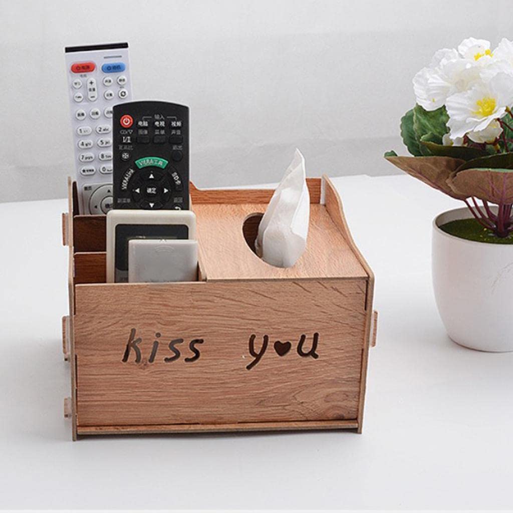 Excluzo Multifunctional Wooden Tissue Box Remote Control Storage Box Yellow Green 3
