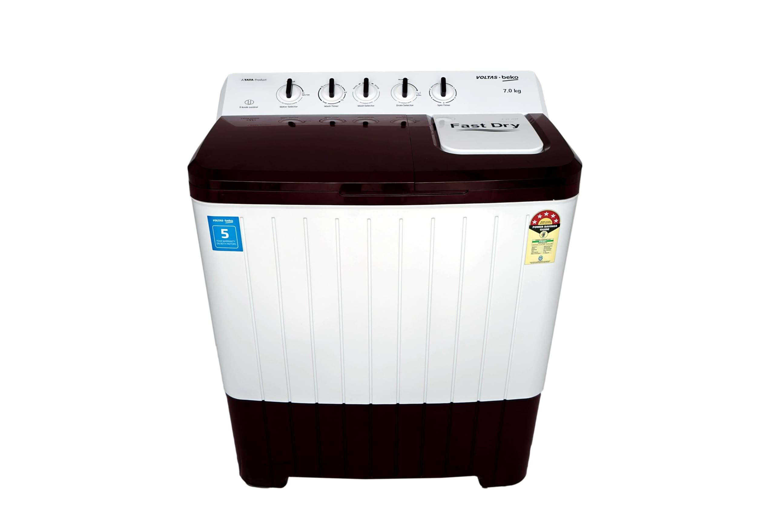 Voltas Beko by A Tata Product 7 kg 5 Star Semi Automatic Top Load Washing Machine Burgundy 2024 (WTT70UHA/BRSSWH5POD) 1