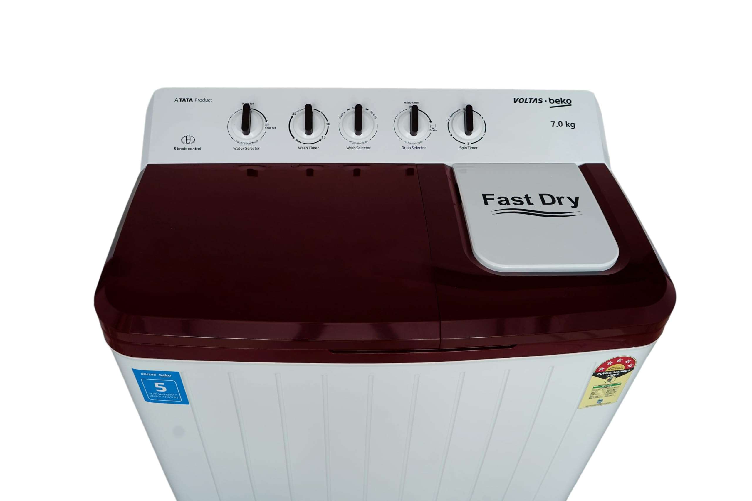 Voltas Beko by A Tata Product 7 kg 5 Star Semi Automatic Top Load Washing Machine Burgundy 2024 (WTT70UHA/BRSSWH5POD) 3