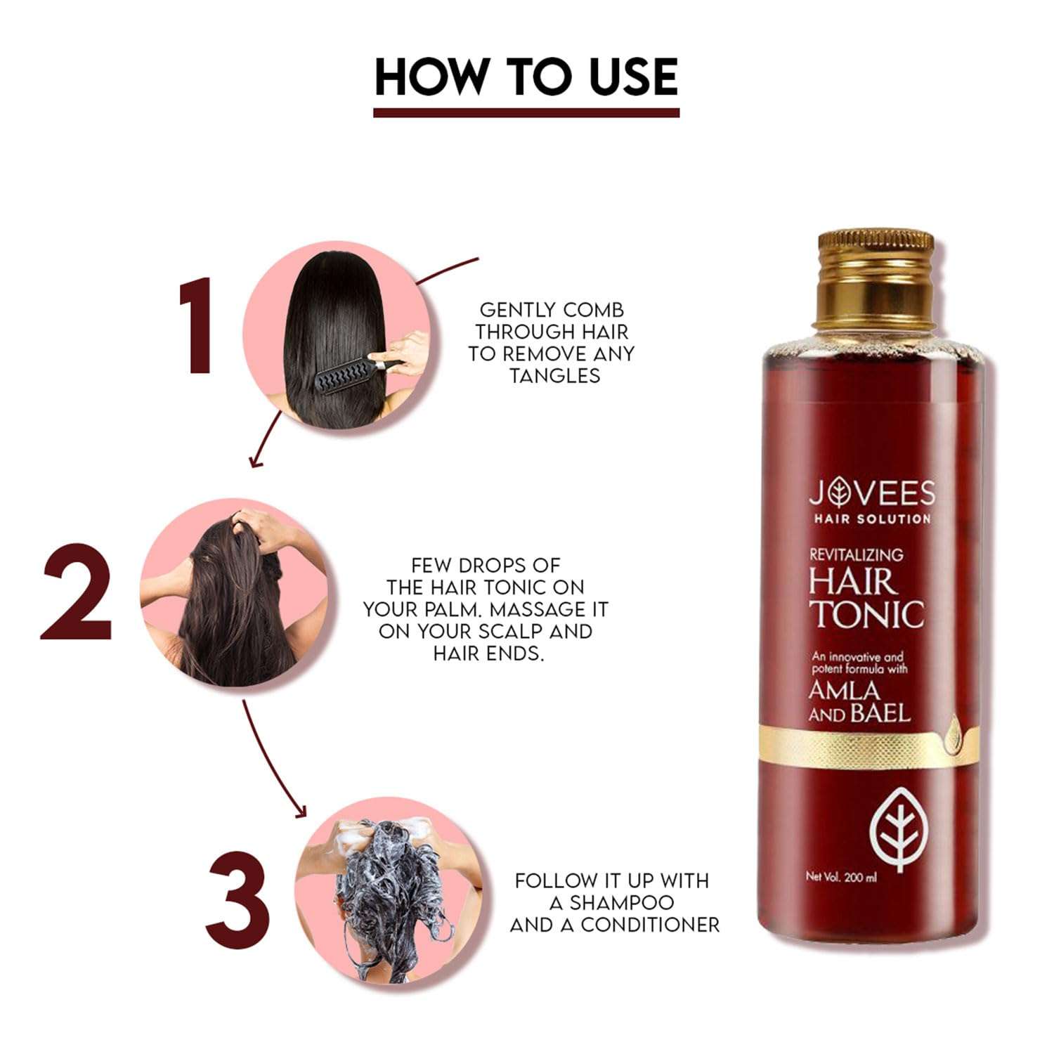 Jovees Herbal Revitalising Amla & Bael Hair Tonic | Gives Long, Strong & Thick Hair | For All Hair Types 200ml 6