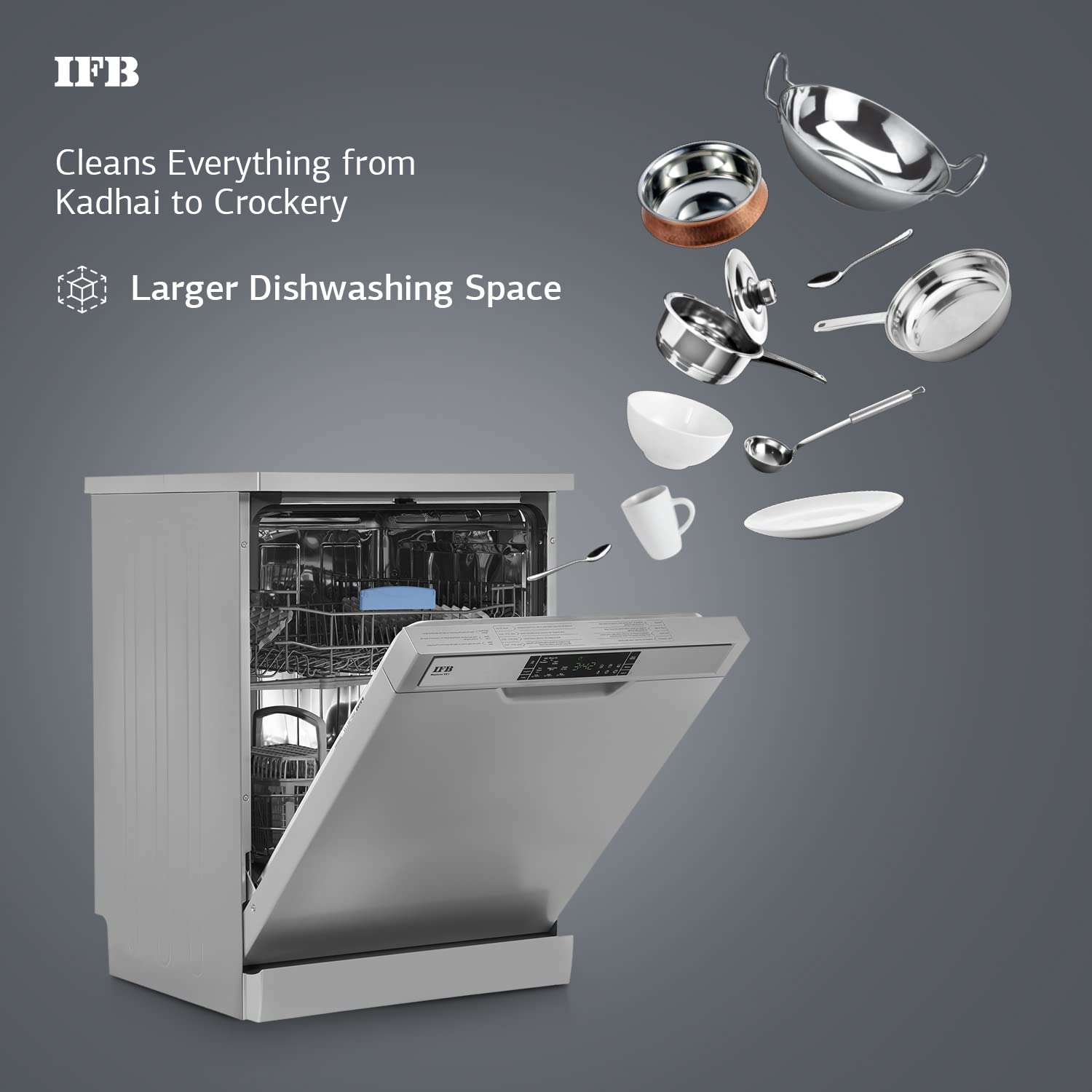 IFB 12 Place Settings Hot water wash Free Standing Dishwasher (Neptune VX1, Graphite Grey, In Built Heater with Hygienic Steam Drying, Perfect for Indian Utensils) 6