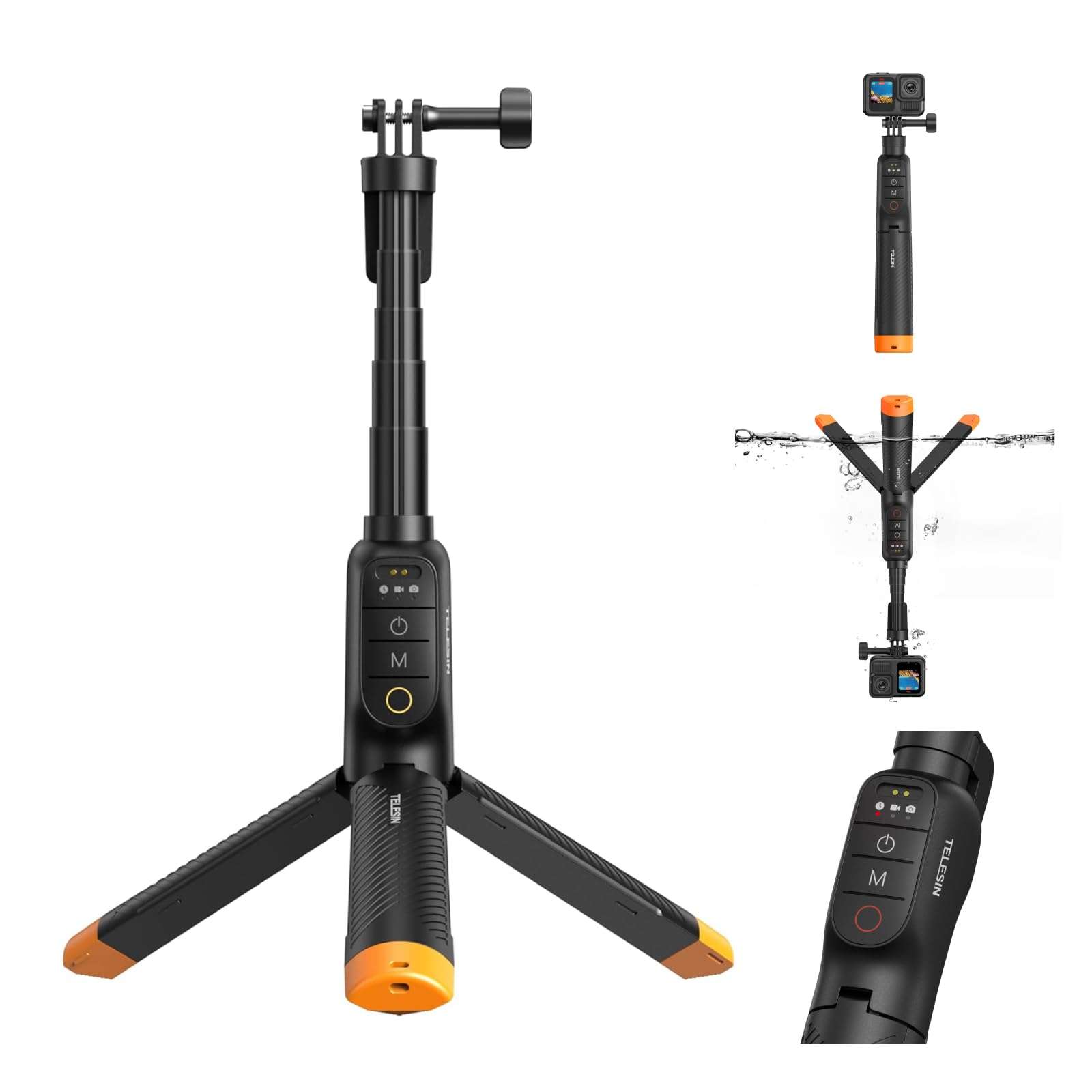 TELESIN Bluetooth Floating Selfie Stick Tripod for GoPro Hero 13/12/11/10/9, Waterproof Extendable Pole 3-in-1 Hand Grip Tripod with Signal Booster, 15M Diving Stick for Surfing, Snorkeling, Vlogging 1