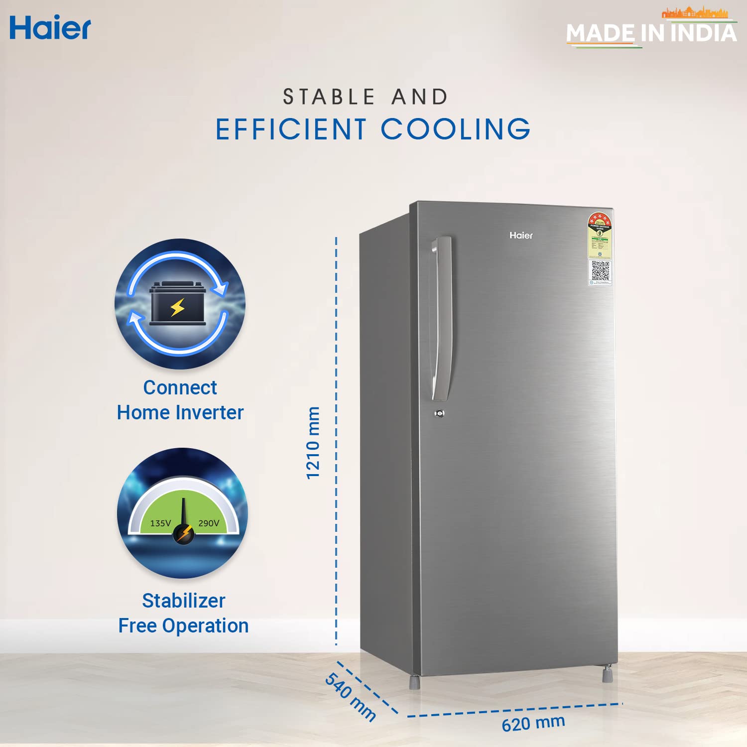 Haier 190 L 5 Star Direct Cool Single Door Refrigerator Appliance (2023 Model, HED-205DS-P, Dazzle Steel) 2