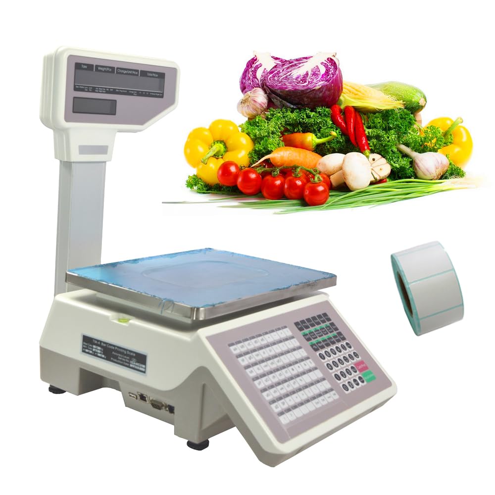 INTBUYING Digital Price Computing Scale 33LB Commercial Electronic Retail Scale with Thermal Printer Five-Window with Pole Price Computing Scale for Supermarket 1