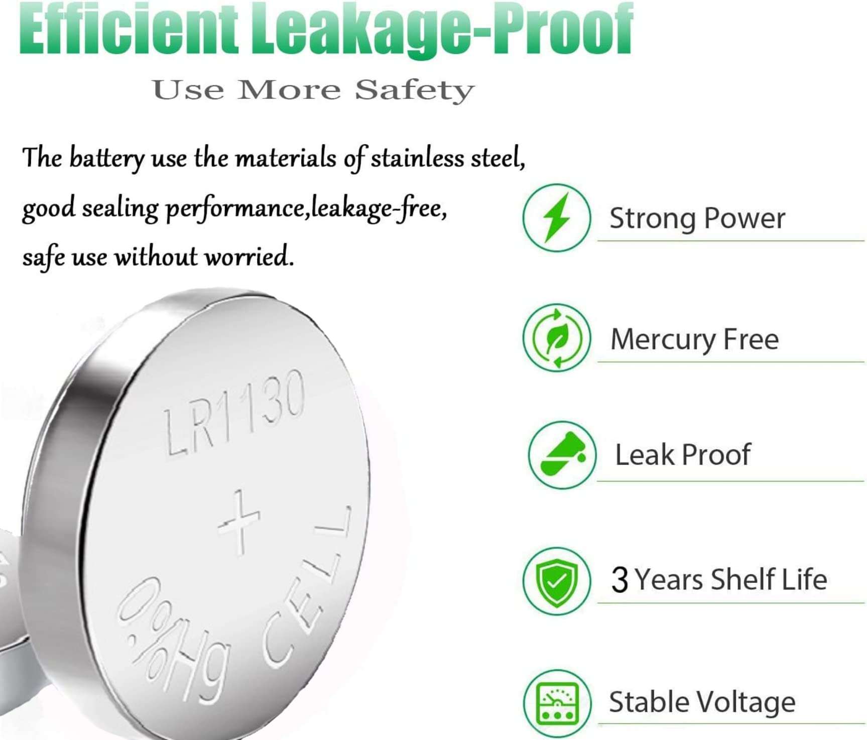 TONSY AG10 / G10-A Battery, 1.5V Button Cell (AG10, SG10, LR54, SR54, LR1130, SR1130) Watches Alkaline Button Coin Cell Batteries, Pack of 30 5