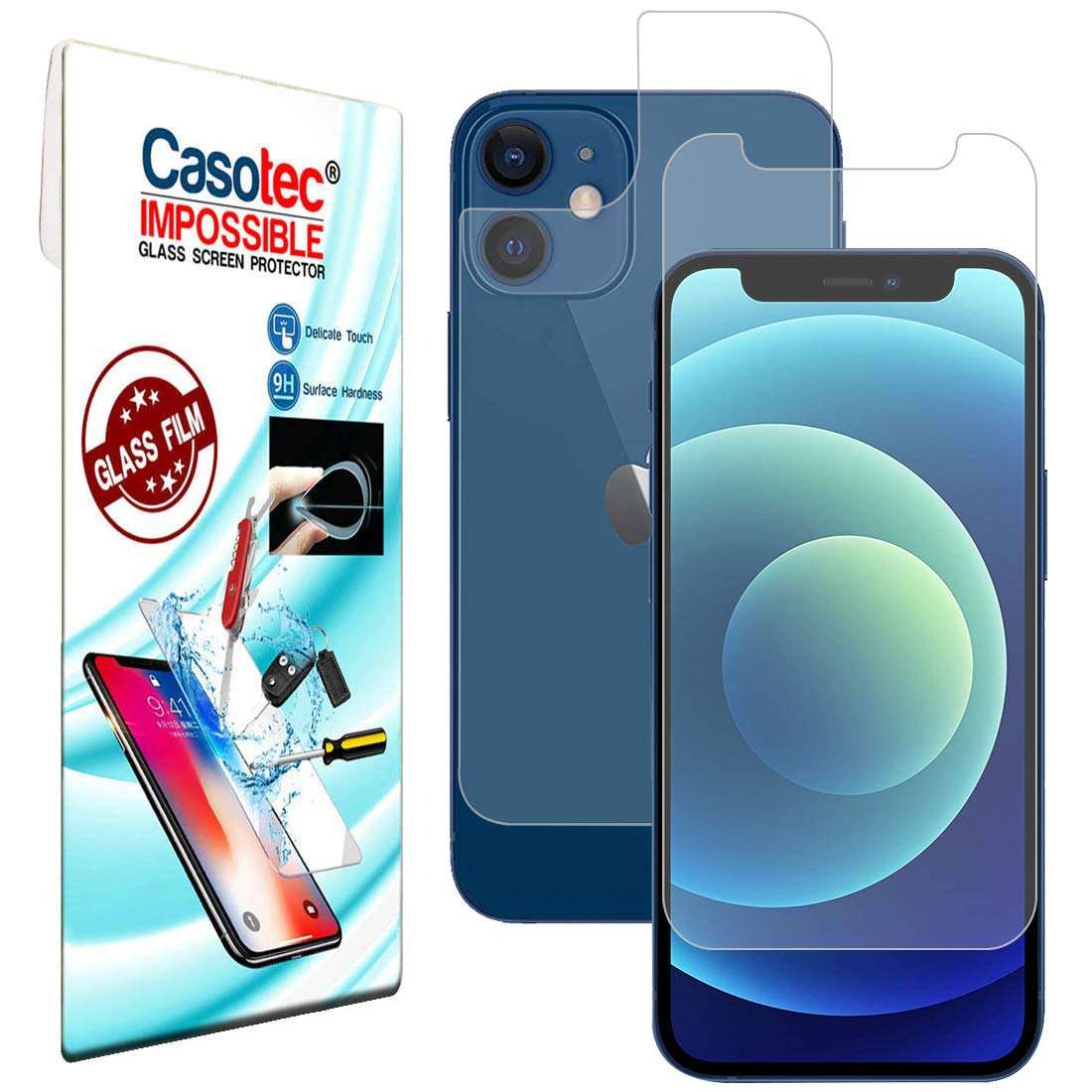 Casotec Hammer Proof Impossible Film Screen Protector [Not a Tempered Glass] Screen Guard for Apple iPhone 12 Mini (Front & Back) 1