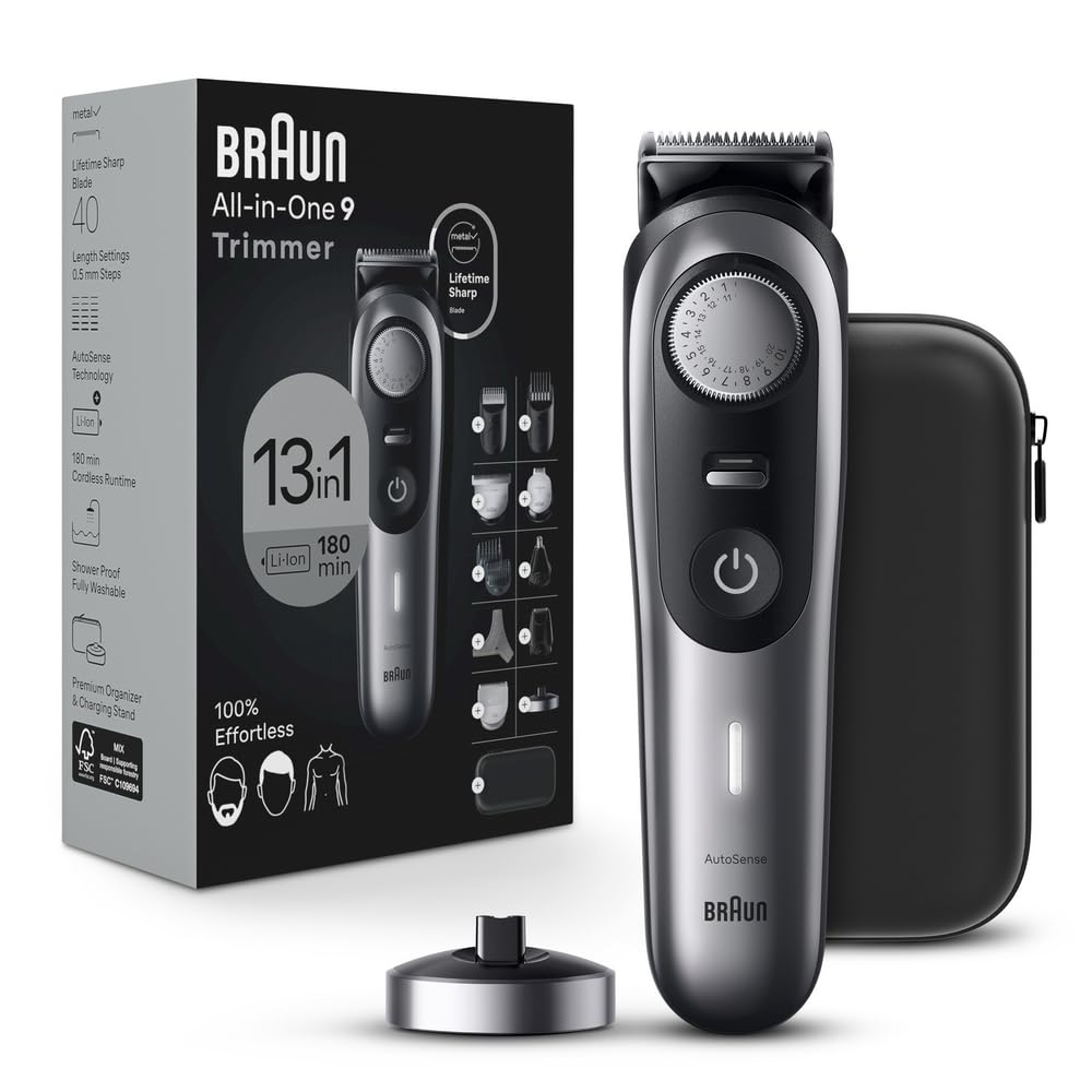 Braun All-in-One Men's Shaving Kit Series 9 9440, 13-in-1 Beard, Face, Nose, Ear Trimmer, Hair Clippers, Body Groomer and Manscaping 1