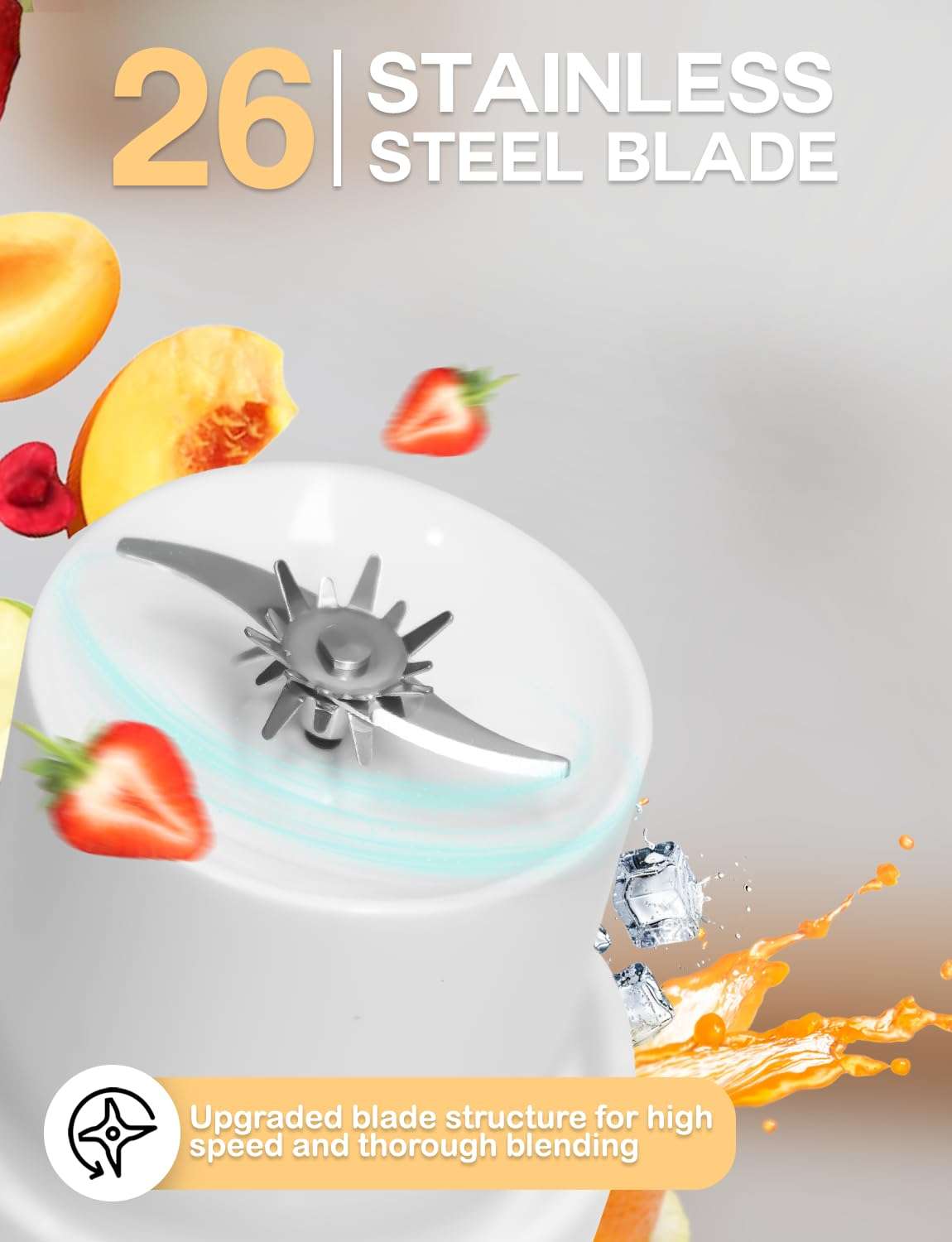 Mojoco Portable Smoothie Blender - 24oz Personal Blender for Shakes and Smoothies - Cordless Juice Blender with Stainless Steel Blade - Food Grade Rechargeable Travel Blender for Kitchen, Office, Gym 3