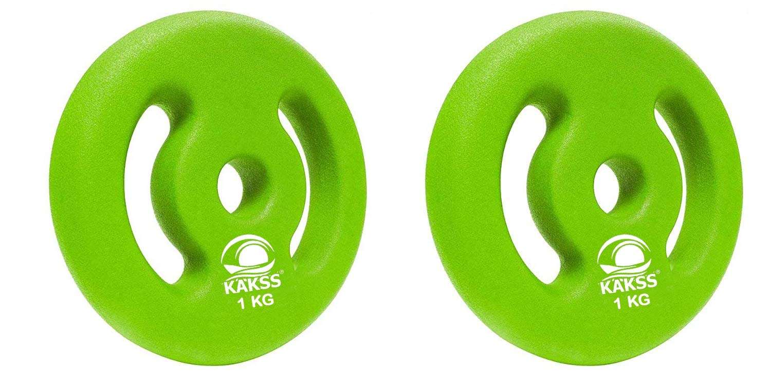 Kakss 1 KG Solid Neoprene Coated Weight Plates Pack of 2pc (1 to 5 Kg) (31 MM Center Hole) (2) ( PROUDLY MADE IN INDIA) 1