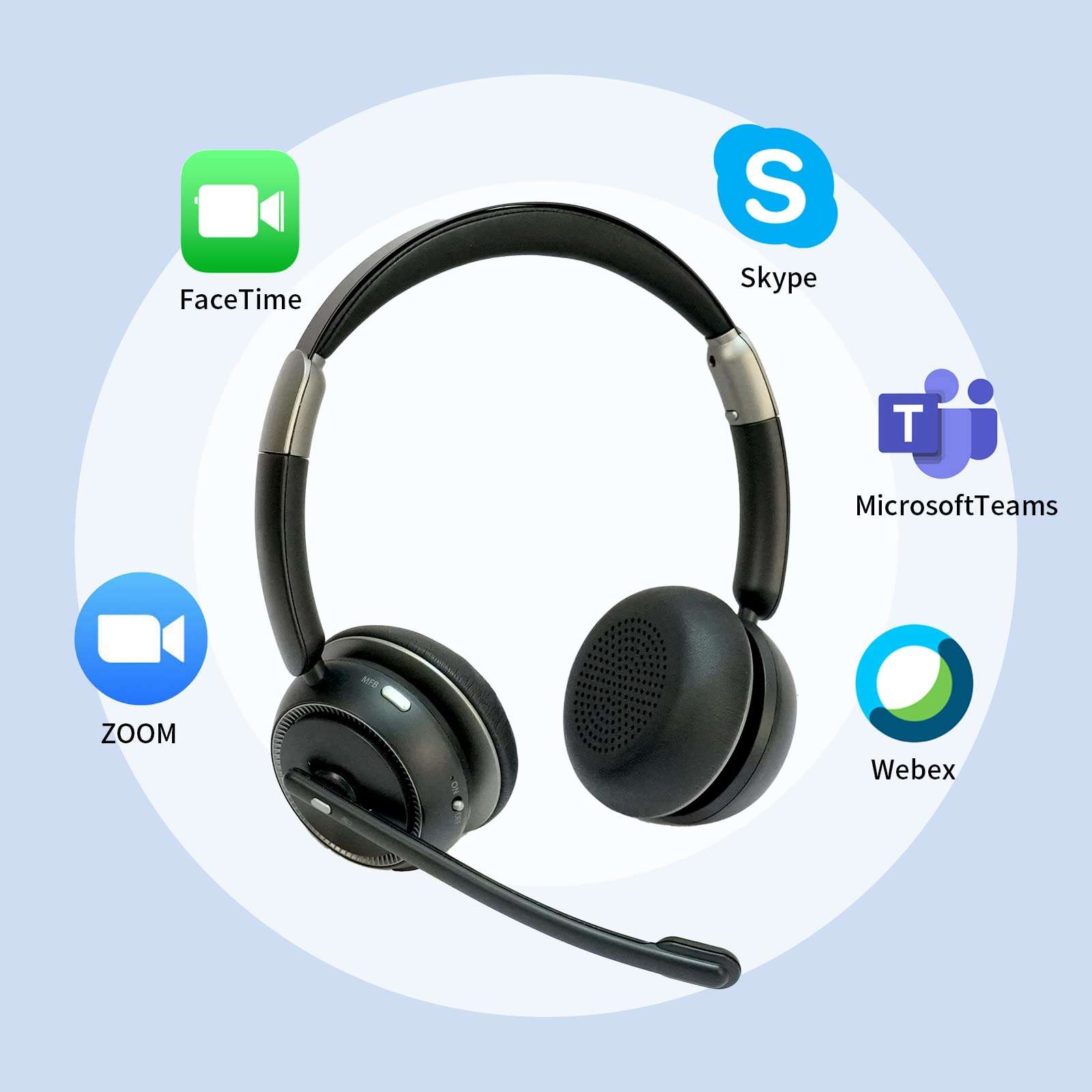 FF Fongee Bluetooth Headset with Microphone, V5.2 Single and Dual Ear Wireless Headphones with AI Noise Cancelling for Cell Phone, Laptop,Trucker, Home Office, Call Center,Zoom, Online Class 1 5