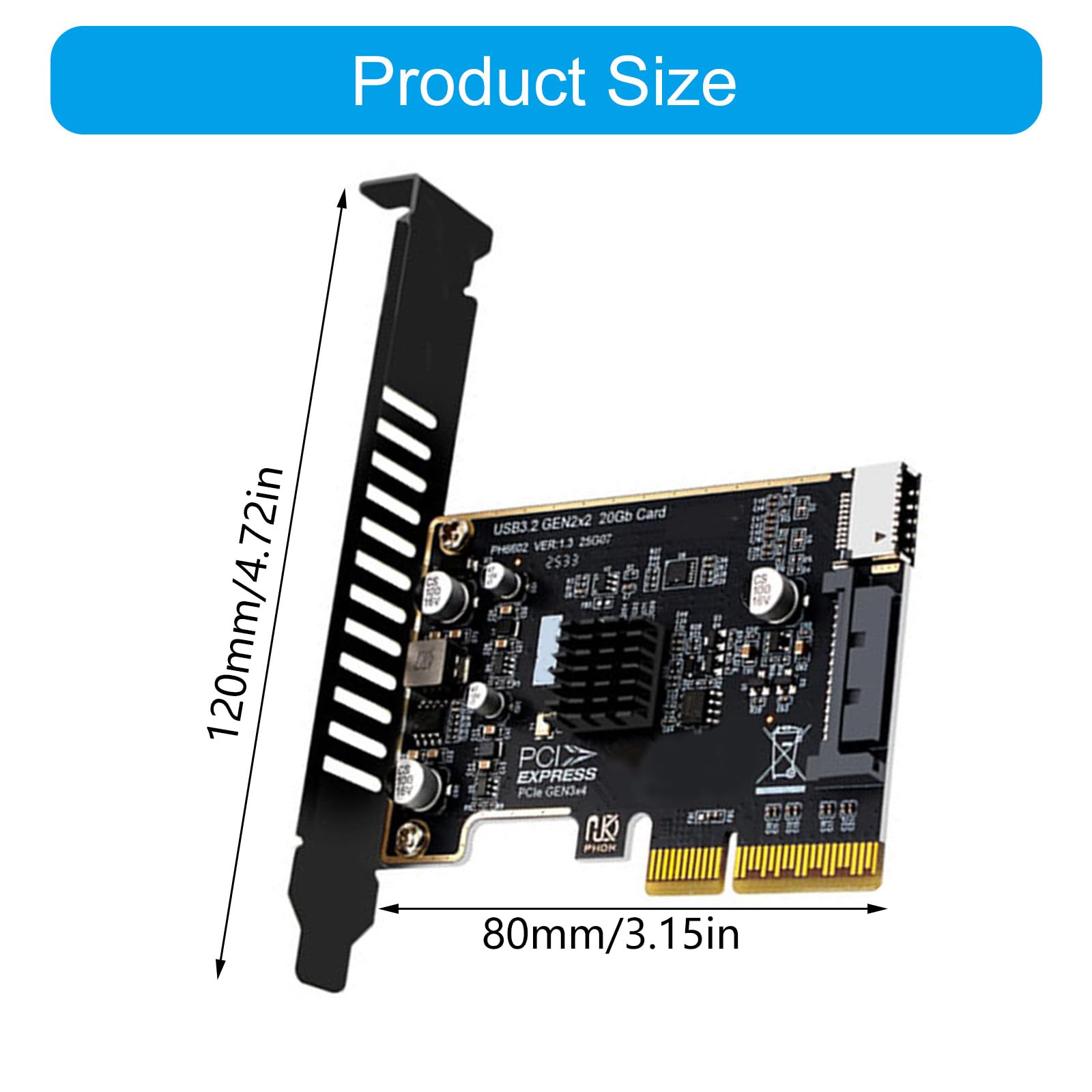 Whoasyst Fast Speed USB 3.2 Gen 2 Type E Front Panel Converter PCIExpress 4X Slot 20Gbps Transfer Adapter 4